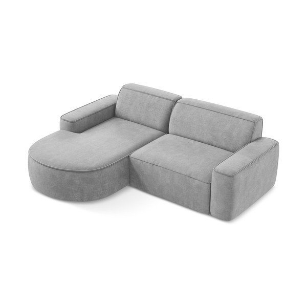 Divano angolare grigio chiaro (con penisola a sinistra/con chaise lounge) con rivestimento in ciniglia Omao – Makamii-image-2