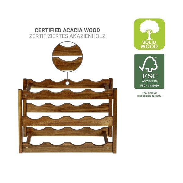 Portabottiglie di colore naturale in acacia massiccia numero di bottiglie 12 42x28x21 cm Fondi – Wenko-image-4