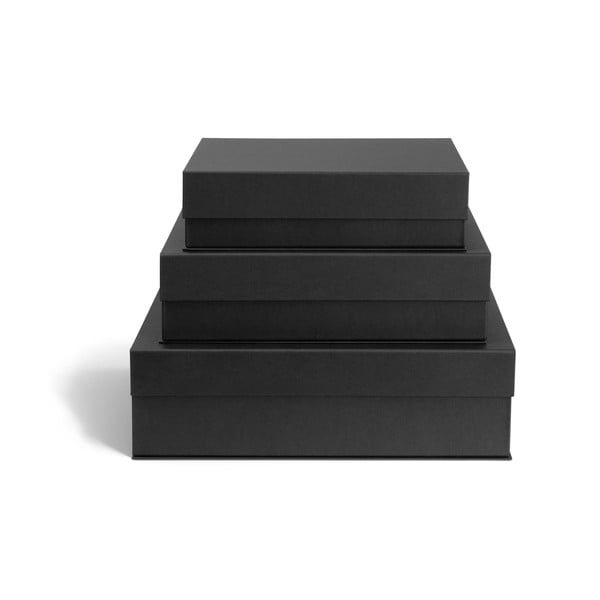 Scatole in set con coperchio grigio scuro in cartone 3 pz 42,5x29,5x13 cm Kian Paper Laminate – Bigso-image-4