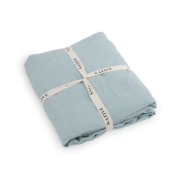 Set copripiumino e federa azzurro in lino per letto singolo 135x200 cm Aqua – Native Natural-image-3