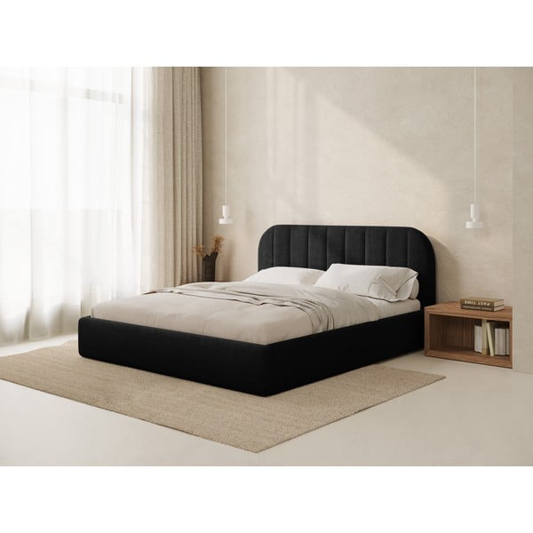 Letto matrimoniale imbottito nero con contenitore con rete inclusa 200x200 cm Juno – Windsor & Co Sofas-image-1