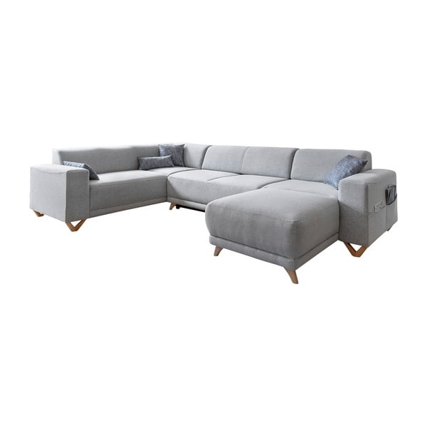 Divano angolare grigio chiaro allungabile e con contenitore (penisola a sinistra/a U) Classy Sophie – Miuform