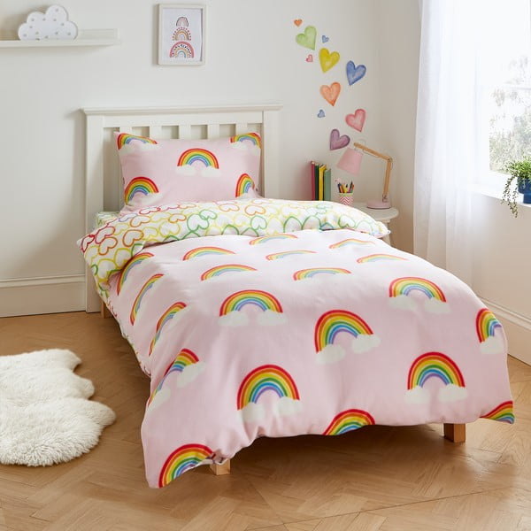 Biancheria da letto per culla in flanella 120x150 cm Rainbow Hearts - Catherine Lansfield-image-1