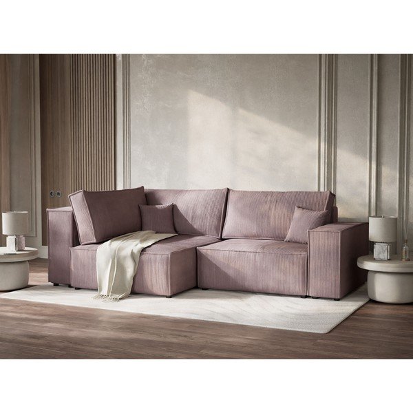 Divano angolare viola allungabile/con contenitore (con penisola a sinistra/a L) con rivestimento in velluto a coste Tonga – Maison de Rêve-image-4