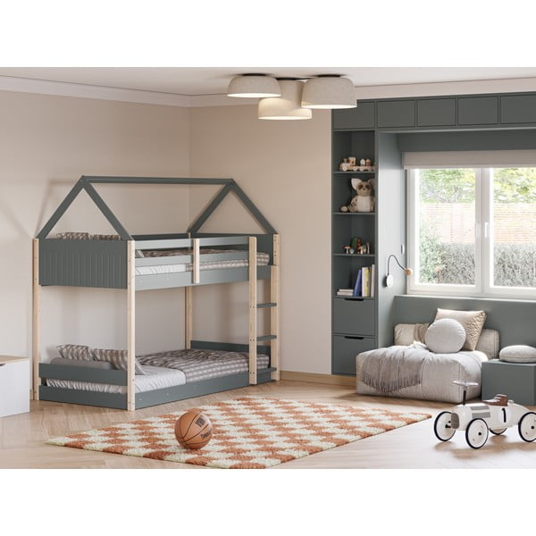 Letto da bambini a forma di casa/a castello di colore naturale/verde polveroso con rete inclusa 90x190 cm Valka – Marckeric-image-4