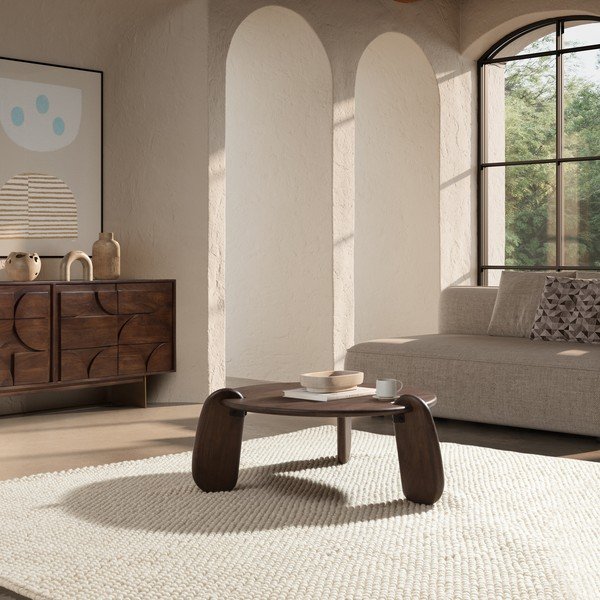 Tavolino da salotto rotondo marrone scuro in mango massiccio ø 80 cm Tamira – MOME-image-1