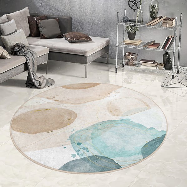 Tappeto rotondo blu/beige lavabile ø 120 cm Puddle – Mila Home-image-3