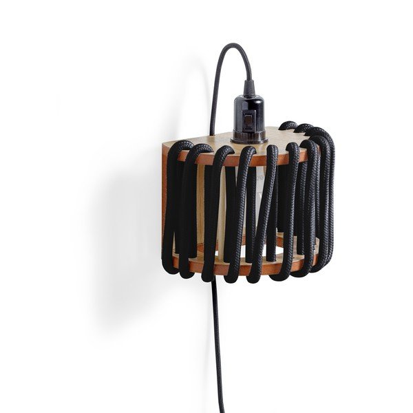 Lampada da parete nera con struttura in legno, lunghezza 20 cm Macaron - EMKO-image-3