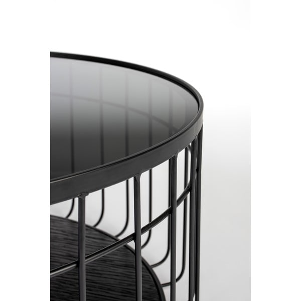 Tavolino nero con piano in vetro , ø 60 cm Lance - White Label-image-1