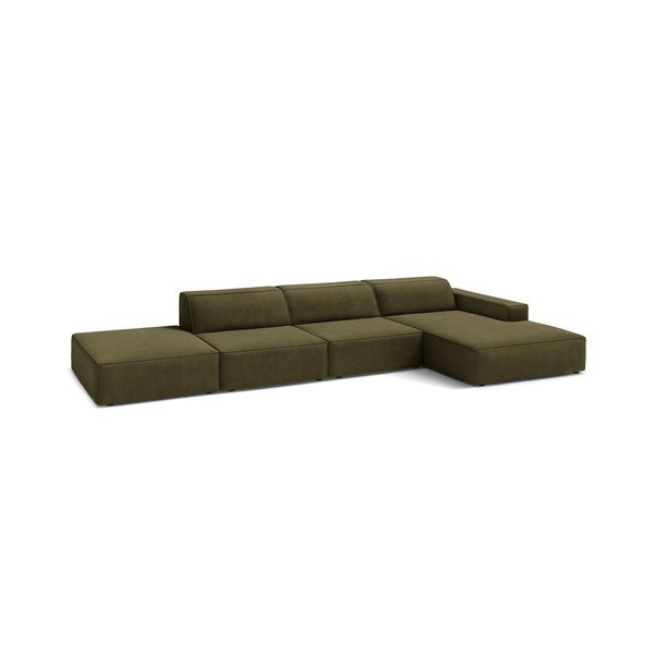 Divano angolare componibile color kaki (con penisola a destra/con chaise lounge) con rivestimento in velluto Jodie – Micadoni -image-2