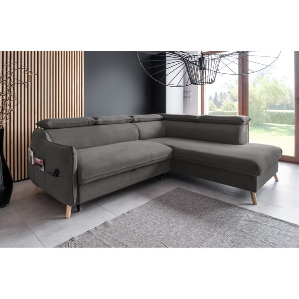 Divano letto angolare in velluto grigio scuro (angolo destro) Sweet Harmony - Miuform-image-3