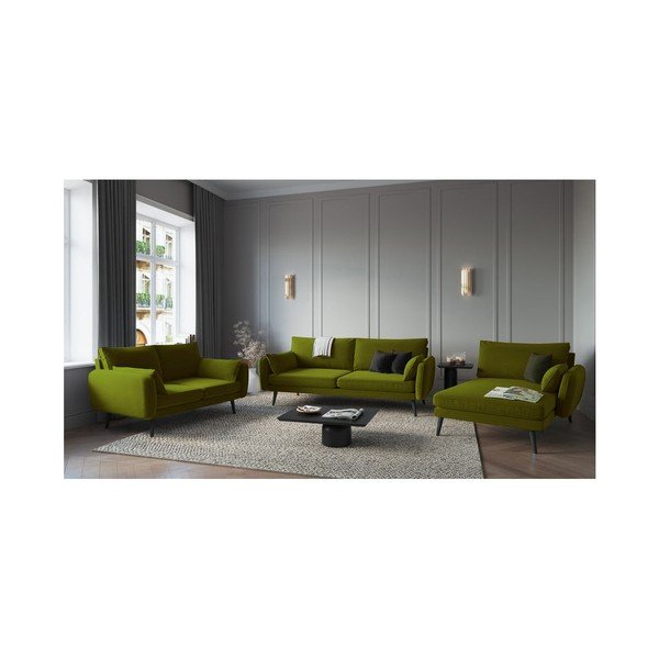 Poltrona lounge in velluto verde con gambe nere , angolo destro Lento - Kooko Home-image-4