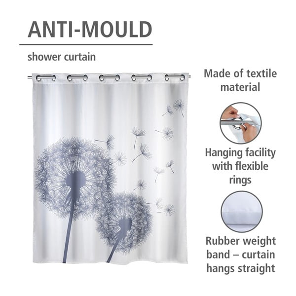 Tenda da doccia bianca con finitura antimuffa Dandelions, 180 x 200 cm Astera - Wenko-image-3