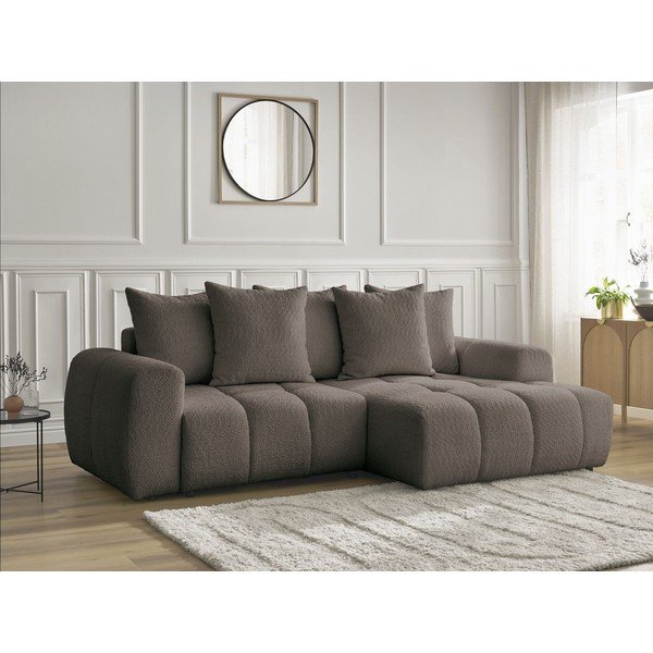 Divano angolare marrone allungabile/con contenitore (con penisola a destra/con chaise lounge) con rivestimento in bouclé Roxelane – Bobochic Paris-image-4