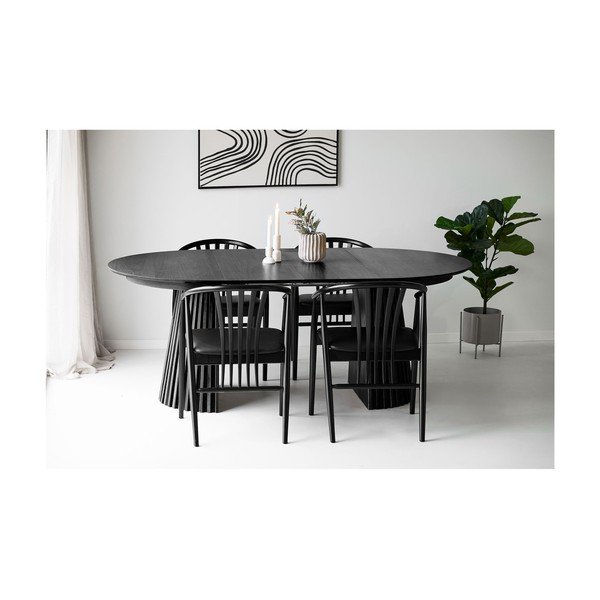 Tavolo da pranzo rotondo con piano effetto rovere allungabile con estensione ø 120 cm Osaka – House Nordic-image-1