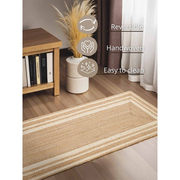 Passatoia color crema/di colore naturale in iuta reversibile/tessuta a mano 80x250 cm Looma – Hanse Home-image-3