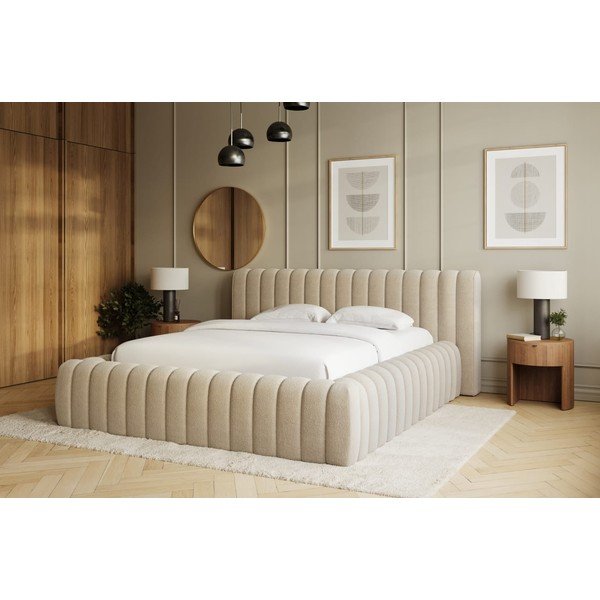 Letto matrimoniale imbottito beige con contenitore e rete inclusi 160x200 cm Carilla – ELTAP-image-1