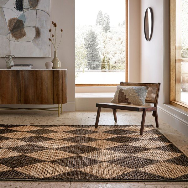 Tappeto marrone/di colore naturale in misto iuta tessuto a mano 160x230 cm Effie Diamond – Flair Rugs-image-1