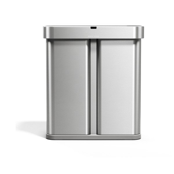 Cestino per la spazzatura argentato in acciaio per raccolta differenziata/con sensori contactless 34+24 l Dual Sensor – simplehuman-image-3