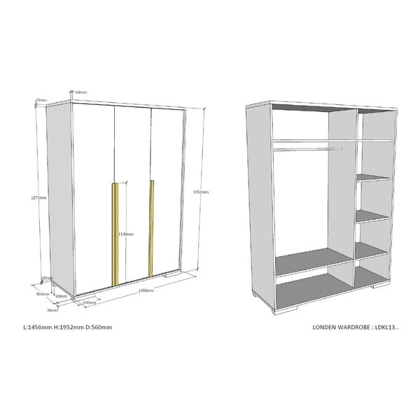 Armadio per bambini bianco 146x195 cm London - Vipack-image-3