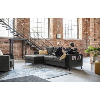Divano letto angolare in velluto grigio scuro, angolo sinistro Lofty Lilly - Miuform