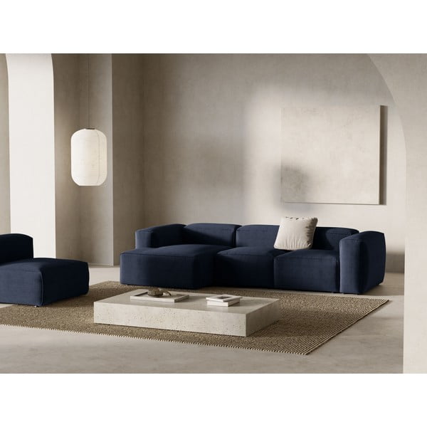 Divano angolare blu scuro (con penisola a sinistra/con chaise lounge) con rivestimento in velluto a coste Bergamo – Cosmopolitan Design-image-1