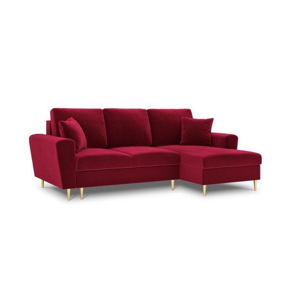 Divano angolare rosso allungabile e con contenitore (con penisola a destra/con chaise lounge) con rivestimento in velluto Kyoto – Cosmopolitan Design-image-4