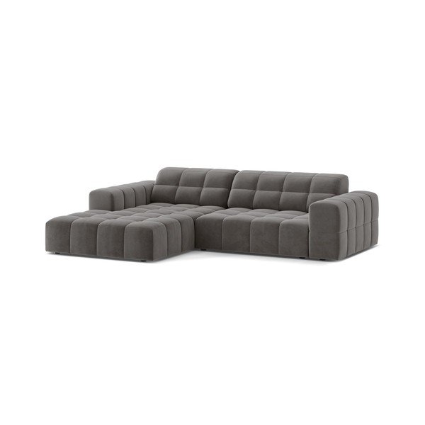 Divano angolare grigio (con penisola a sinistra/con chaise lounge) con rivestimento in velluto Chicago – Cosmopolitan Design-image-1