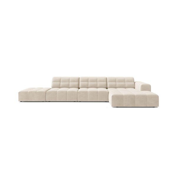Divano angolare color crema (con penisola a destra/con chaise lounge) con rivestimento in velluto Chicago – Cosmopolitan Design