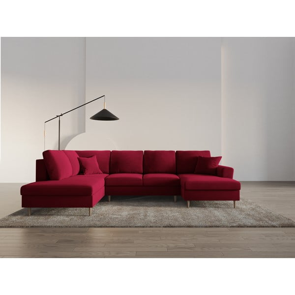 Divano angolare rosso allungabile e con contenitore (con penisola a sinistra/a U) con rivestimento in velluto Kyoto – Cosmopolitan Design-image-2