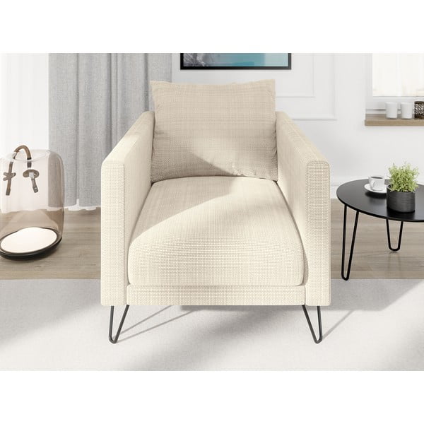 Poltrona color crema con rivestimento in ciniglia Freya – Ropez-image-1