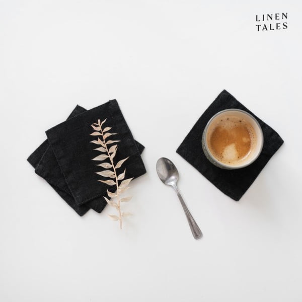 Sottobicchieri in tessuto nero in set da 4 Black - Linen Tales-image-1