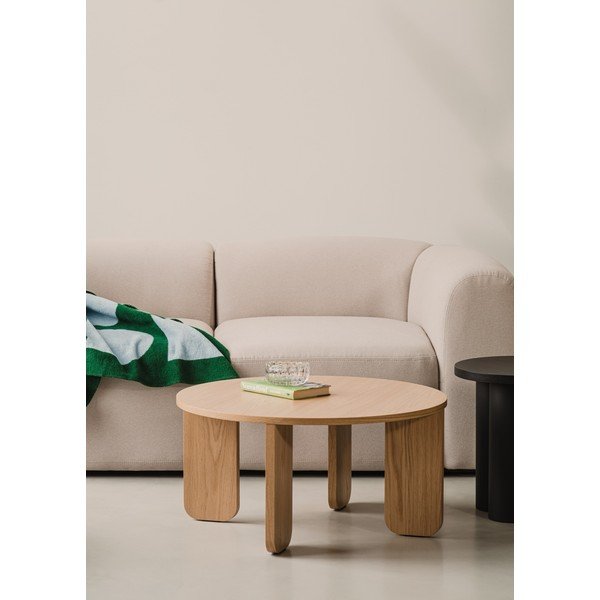 Tavolino da salotto rotondo di colore naturale con piano effetto rovere ø 75 cm Kuvu – noo.ma-image-1