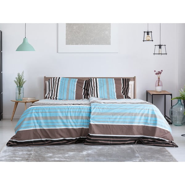 Biancheria da letto in crêpe blu-marrone per letto singolo 140x200 cm Top Class - B.E.S.