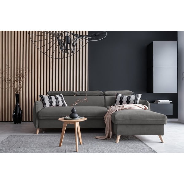 Divano letto angolare in velluto grigio scuro (angolo destro) Sweet Harmony - Miuform-image-1