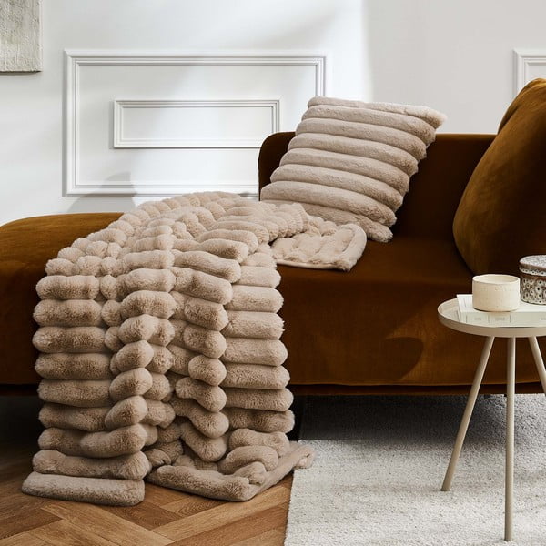 Coperta marrone chiaro in micropile 180x220 cm Boudoir – douceur d'intérieur-image-2