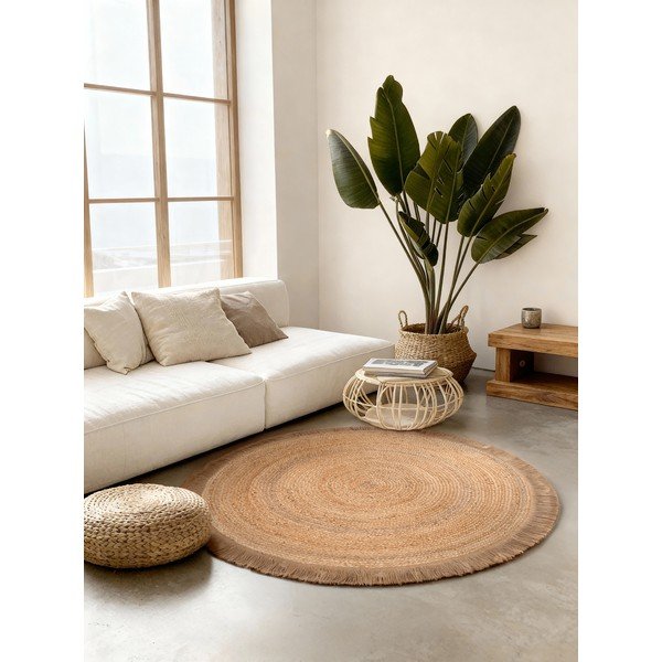Tappeto rotondo di colore naturale in iuta reversibile/tessuto a mano ø 200 cm Nuru – Hanse Home-image-1