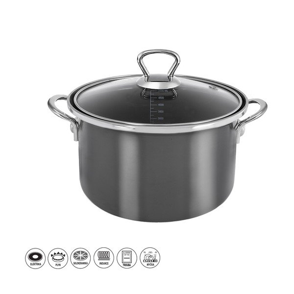 Pentola in smalto con coperchio incluso 5 l Metalic – Orion-image-4