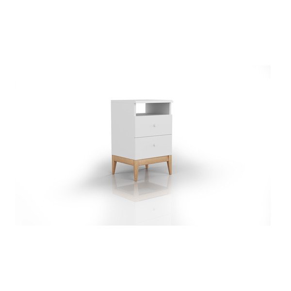 Comodino in legno di pino bianco con 2 cassetti Livia, altezza 64 cm - Skandica