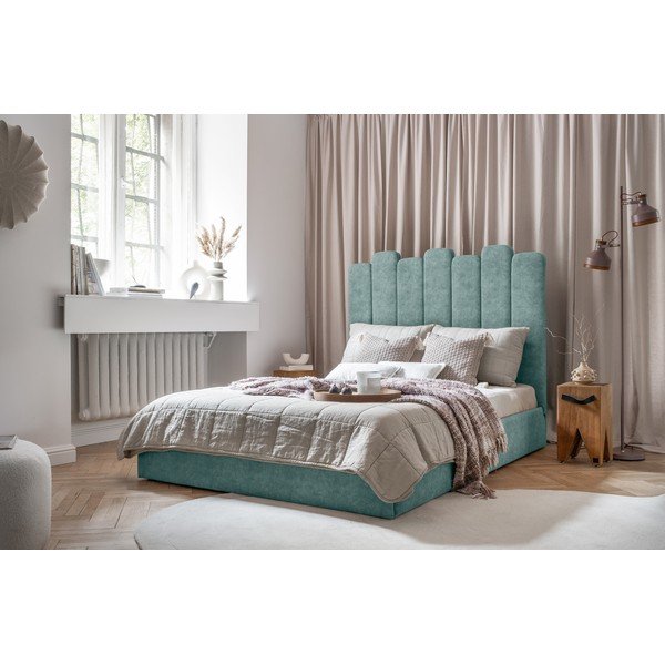 Letto matrimoniale imbottito turchese con contenitore con griglia 180x200 cm Dreamy Aurora - Miuform-image-1