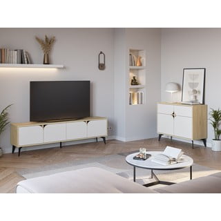 Mobile in rovere decorato in bianco e naturale 95x79 cm Nola - Marckeric