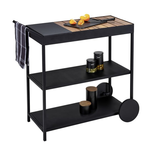 Tavolo da portata su rotelle con piano in acacia 40x80 cm Miro - Wenko-image-2