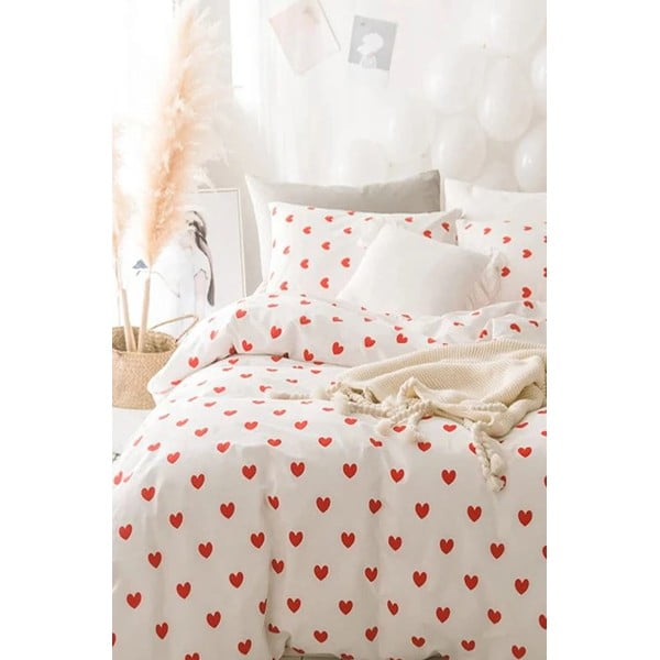 Biancheria da letto matrimoniale color panna in cotone Renforcé con un lenzuolo 4 pezzi 200x220 cm Mini Hearts - Mila Home