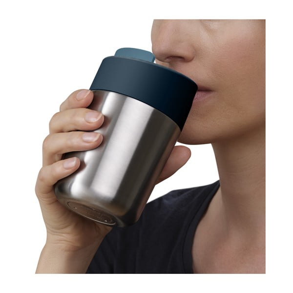 Tazza da viaggio in argento lucido blu scuro 340 ml Sipp - Joseph Joseph-image-3