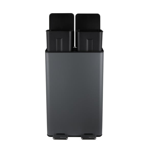 Cestino per la spazzatura grigio scuro in acciaio per raccolta differenziata/con pedale 2x30 l   Aliya – Spirella-image-3