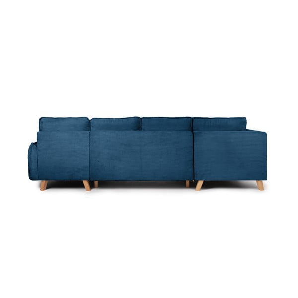Divano angolare blu allungabile (con penisola a sinistra/a forma di "U") con rivestimento in velluto a coste Tori – Bonami Selection-image-4
