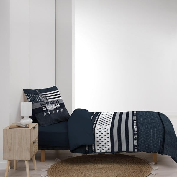 Set copripiumino e federa blu scuro in cotone per letto singolo 140x200 cm States – douceur d'intérieur-image-3
