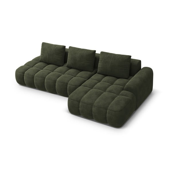 Divano angolare verde allungabile/con contenitore (con penisola a destra/con chaise lounge) con rivestimento in velluto Linz – Cosmopolitan Design-image-3