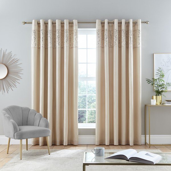 Tende beige in set da 2 168x229 cm Glitzy Sequin - Catherine Lansfield-image-1