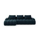 Divano angolare color petrolio allungabile/con contenitore (con penisola a sinistra/con chaise lounge) con rivestimento in velluto Linz – Cosmopolitan Design